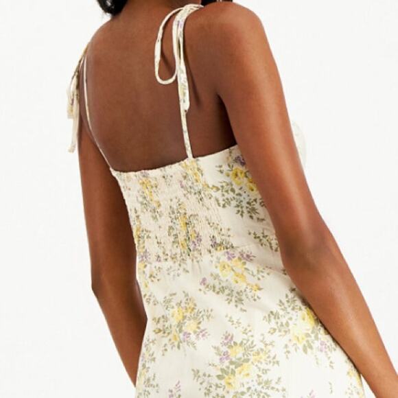 NWT Lucky Brand Corset Floral Midi Dress Tie Shoulders Smocked Stretch Back XL - Picture 4 of 6